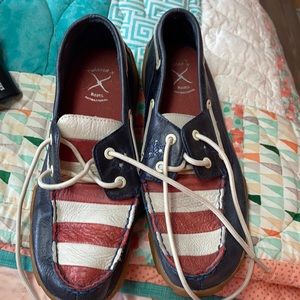 Red, white, and blue shoes